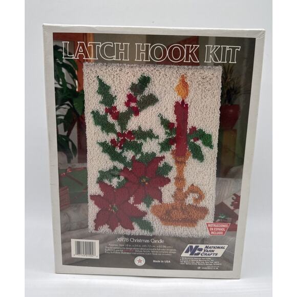 Vintage 1988 National Yarn Crafts Latch Hook Kit Christmas Candle Sealed 18”x24” - Picture 1 of 7